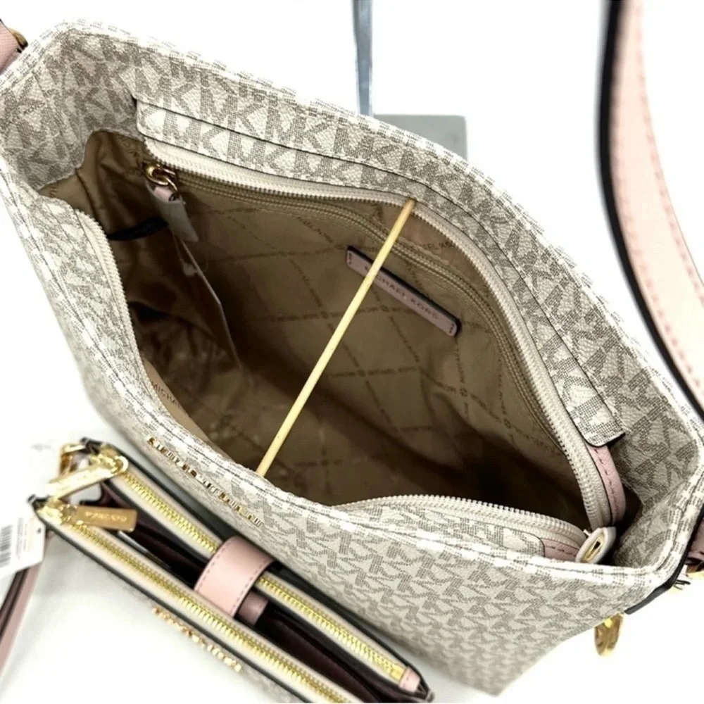 Michael Kors Large Messenger Bag & Large Double Zip Wallet Vanilla/Powder Blush